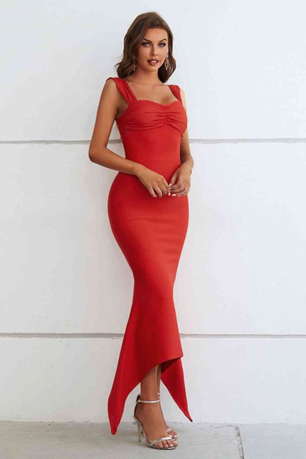 Ruched Sweetheart Neck Hem Detail Dress - Image 3